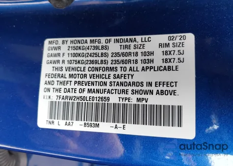 2020 Honda Cr-V Awd Ex from USA, damaged, VIN 7FARW2H50LE012659